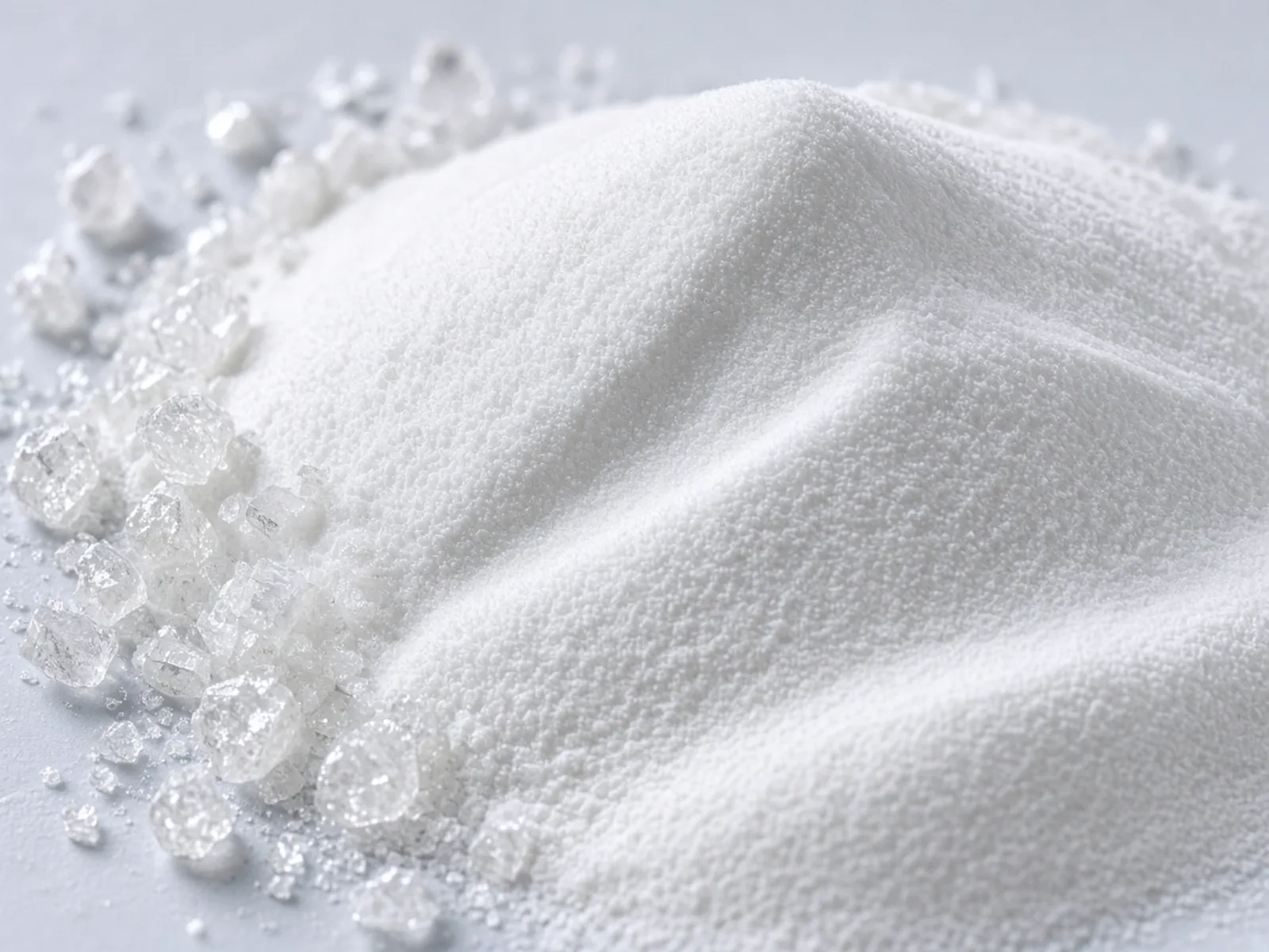 Fine white quartz powder beside coarser crystals